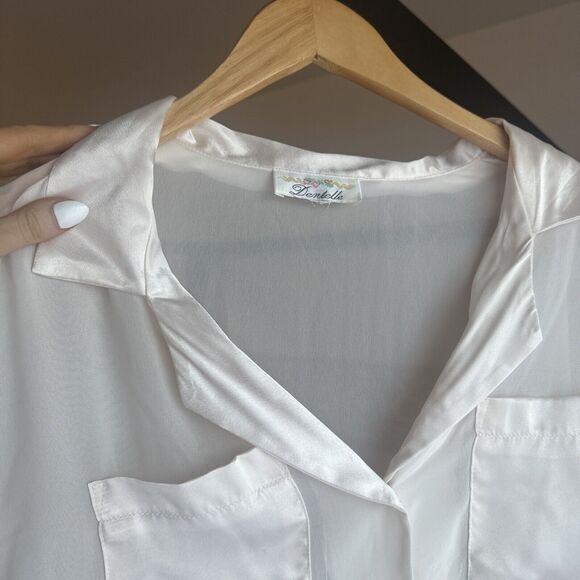 Vintage Dentelle Size Large Pale Pink Silky Satin Chiffon Pajama Set Lingerie - Picture 10 of 14